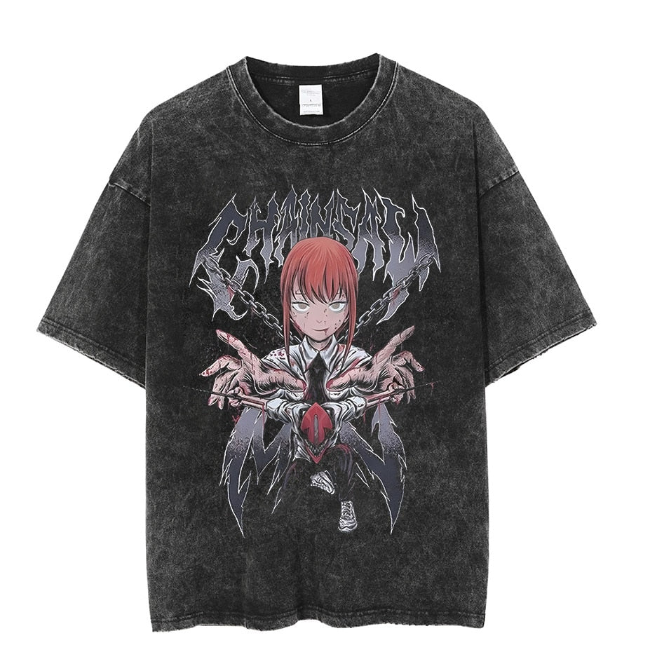 Vintage Washed Tshirts Anime T Shirt Harajuku Oversize Tee Cotton fashion Streetwear unisex top 1