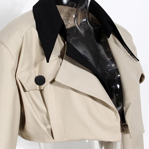 Load image into Gallery viewer, Loose Fit Khaki Two Ways Wear Irregular Jacket New Lapel Long Sleeve Women Coat Fashion Tide Spring Autumn 2025 1DE7081

