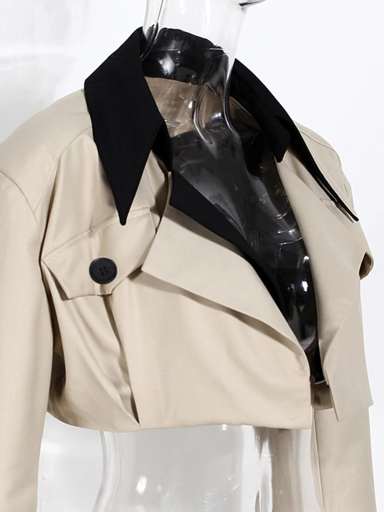 Loose Fit Khaki Two Ways Wear Irregular Jacket New Lapel Long Sleeve Women Coat Fashion Tide Spring Autumn 2025 1DE7081