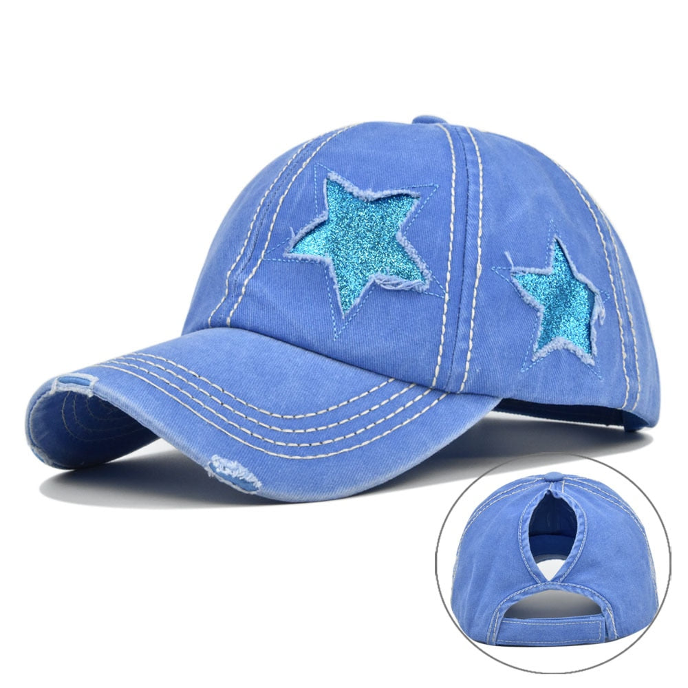 Hole Star Baseball Cap Spring Sunhat Washed Girls Women Cotton Snapback Caps Fashion Hip Hop Vintage Female Ponytail Hat