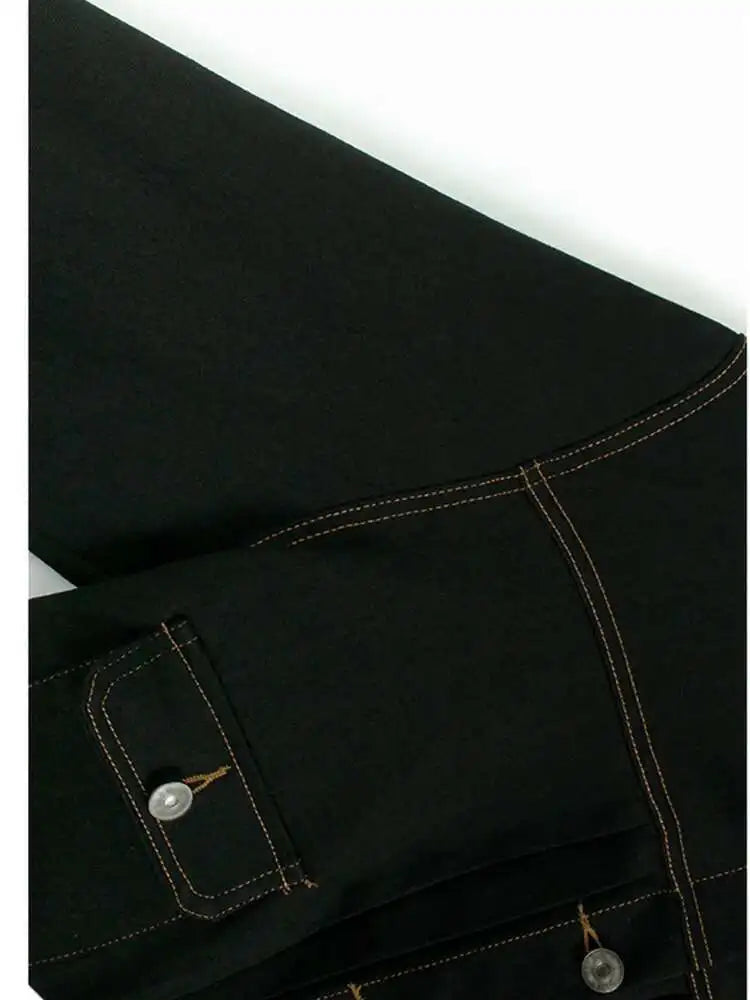 Black Denim Back Pleated Big Size Short Jacket New Lapel Long Sleeve Women Coat Fashion Tide Spring Autumn 2025 1DH7895