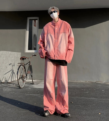 Autumn New Chic Streetwear Men Two Pieces Set American High Street Washed Denim Jacket Trousers Suit 2024 Male 9C8907