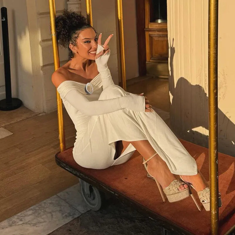 Off-shoulder Long Sleeve Sexy Maxi Dress For Women Autumn New Strapless Backless Bodycon Elegant Club Party Long Dress