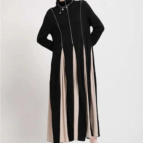 Load image into Gallery viewer, Women Black White Contrast Color Long Dress New Turtleneck Long Sleeve Loose Fit Fashion Tide Autumn Winter 2025  1DD2153
