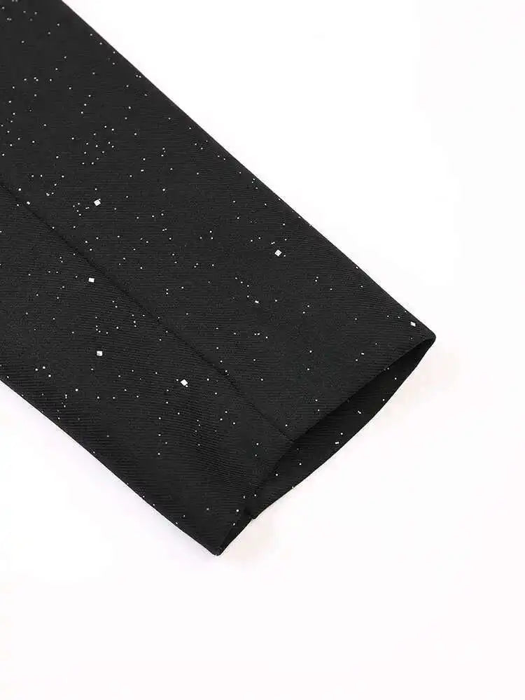 Women Black Shining Big Size Elegant Blazer New Lapel Long Sleeve Loose Fit Jacket Fashion Tide Spring Autumn 2025 CPG0664