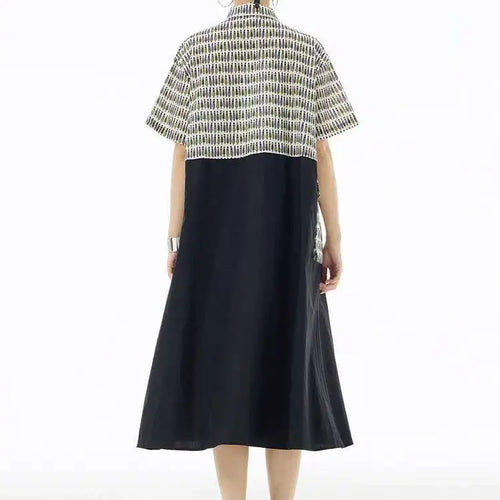 Load image into Gallery viewer, Women Black Printed Color-block Big Size Shirt Dress New Laple Short Sleeve Fashion Tide Spring Summer 2025 1DH6081
