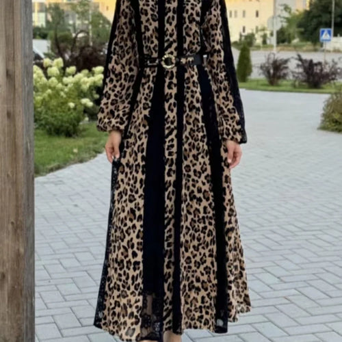 Load image into Gallery viewer, Leopard Printing Vintage Dresses For Women Lapel Long Sleeve High Waist Casual Loose Dress Female Fashion Female Fashion New
