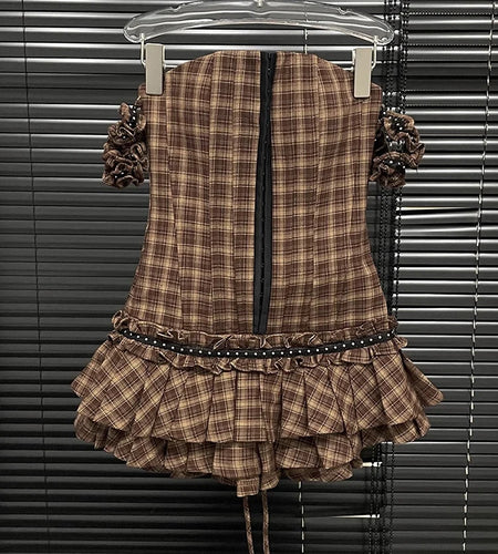 Hit Color Slimming Mini Dresses For Women Strapless Sleeveless High Waist Temperament Spliced Zipper Dress Female