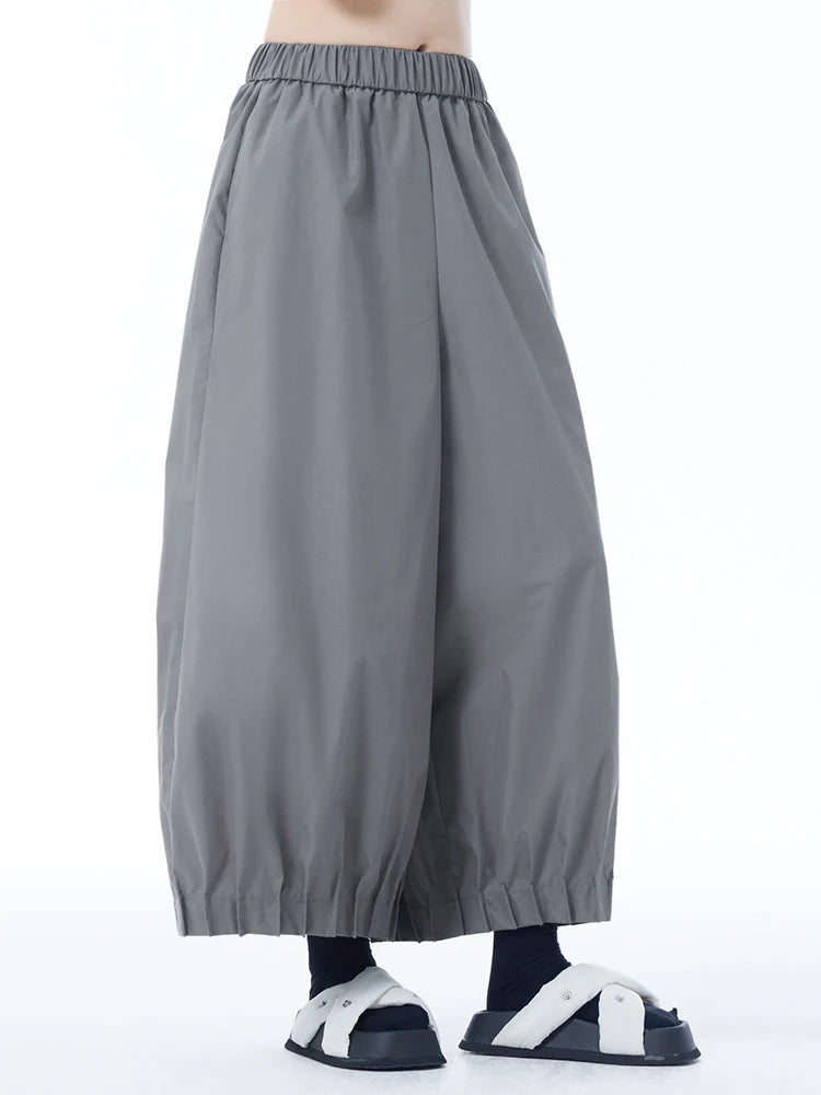 High Elastic Waist Gray Pleated Hem Casual Wide Leg Pants New Trousers Women Fashion Tide Spring Autumn 2025 1DJ1247