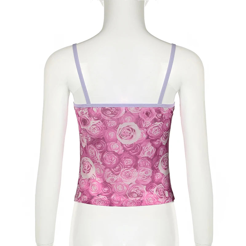 Hotsweet Strap Holidays Summer Camis Tops Coquette Clothes Korean Flowers Printing Sexy Crop Top Female Kawaii Tanks