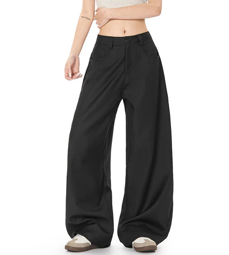 Men's Suit Pants Curved Knife Design New American Style Straight Wide Leg Solid Color Simple Male Casual Bottoms 9W1962