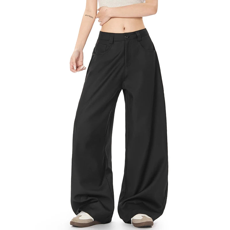 Men's Suit Pants Curved Knife Design New American Style Straight Wide Leg Solid Color Simple Male Casual Bottoms 9W1962