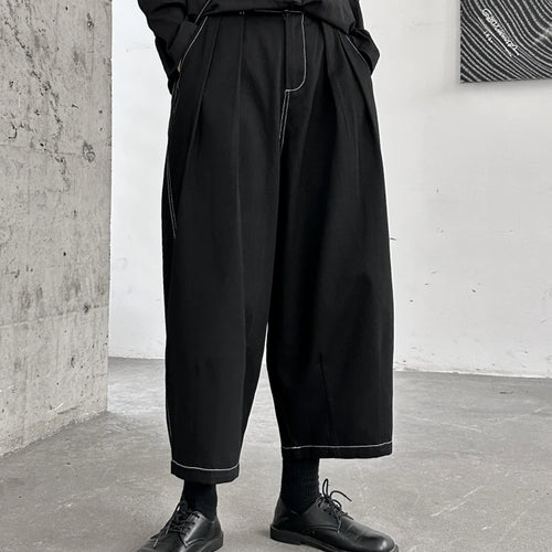 Load image into Gallery viewer, High Elastic Waist Black Topstitched Pleated Wide Leg Pants New Trousers Women Fashion Tide Spring Autumn 2025 1DH1164
