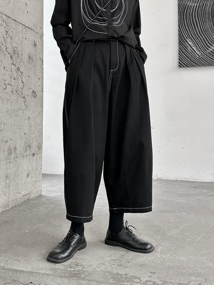 High Elastic Waist Black Topstitched Pleated Wide Leg Pants New Trousers Women Fashion Tide Spring Autumn 2025 1DH1164