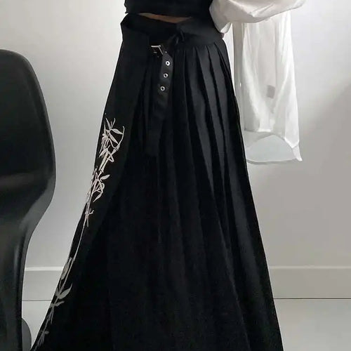 Load image into Gallery viewer, High Waist Black Printed Pleated Bandage Long Elegant Half-body Skirt Women Fashion Tide New Spring Autumn 2025 1DH0423
