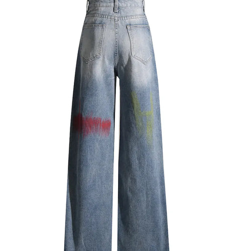 Denim Jeans For Women High Waist Patchwork Button Loose Casual Autumn Hit Color Wide Leg Pants Female Fashion