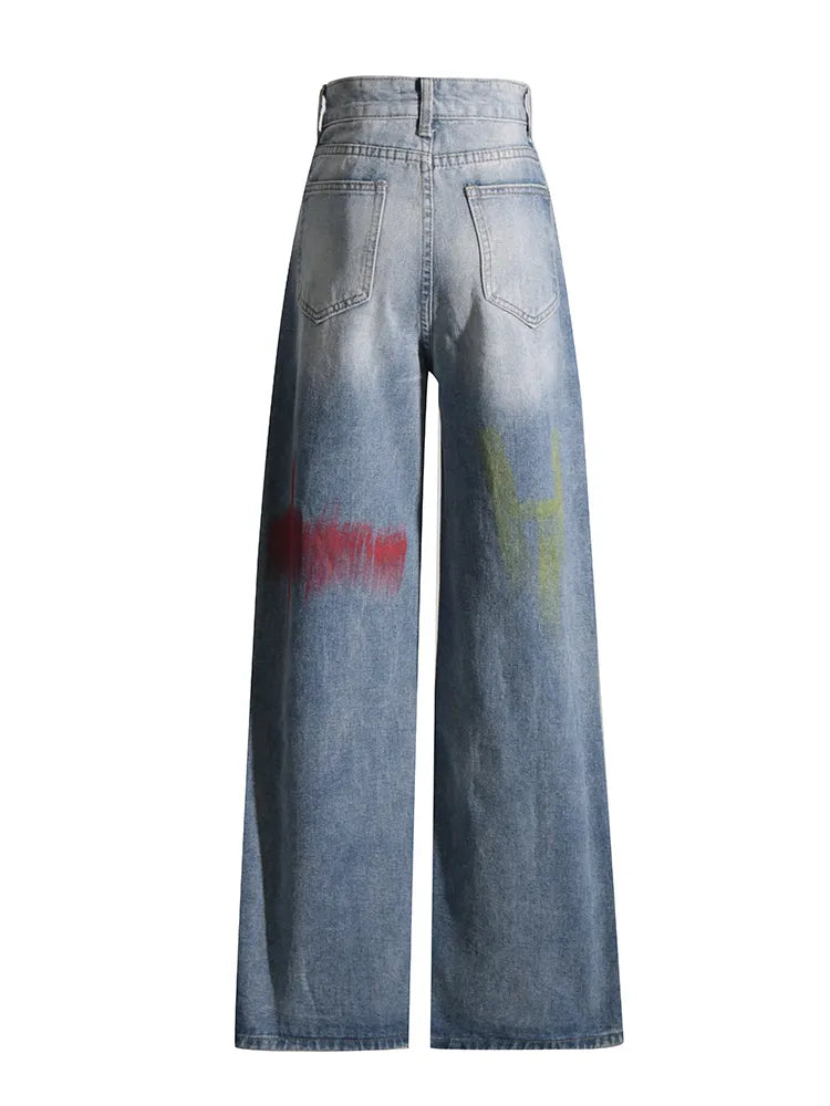Denim Jeans For Women High Waist Patchwork Button Loose Casual Autumn Hit Color Wide Leg Pants Female Fashion