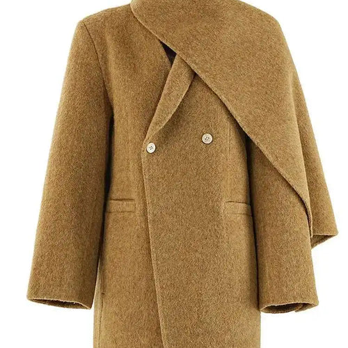 Load image into Gallery viewer, Yellow Elegant Big Size Woolen Coat New Scarf Collar Long Sleeve Women Jacket Fashion Tide Autumn Winter 2025 1DH4052
