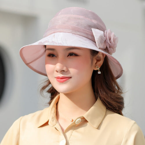 Load image into Gallery viewer, Woman Summer Hats With Visor Hat Fashion Mesh Flower Design Sun Hat Travel Bucket Hat
