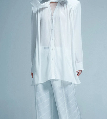 Solid Sheer Spliced Lace Up Fashion Shirts for Women V Neck Long Sleeves Patchwork Button Minimalist Shirt Female