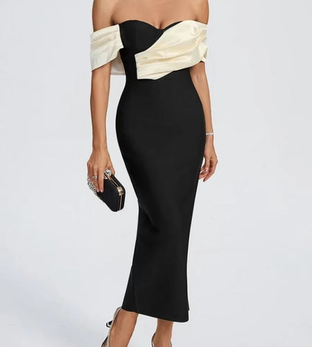 Hit Color Slimming Long Dresses For Women Slash Neck Sleeveless High Waist Temperament Dress Female Fashion Style