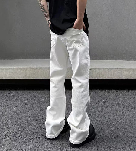 Men's Jeans New American Micro Flared Denim Pants Slim Fit Solid Color High Street Stylish Male Casual Trousers 9W1483