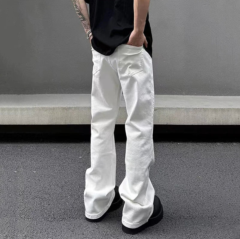 Men's Jeans New American Micro Flared Denim Pants Slim Fit Solid Color High Street Stylish Male Casual Trousers 9W1483