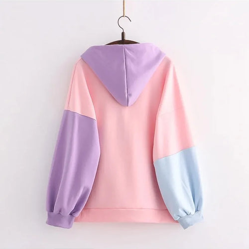 Load image into Gallery viewer, Sweet Style Letter Print Patchwork Harakuju Women Hoodies Drawstring Hooded Sweatshirt Winter Female Cotton Kawaii Pullover
