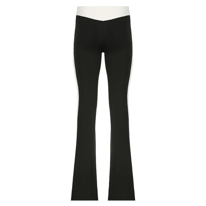 Korean Contrast Color Elastic Waist Women Pants Casual Side Striped Basic Flare Trousers Skinny Bottoms Cute Coquette