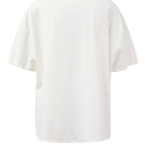 Load image into Gallery viewer, Women White Irreuglar Hem Double Layers Big Size  T-shirt New Round Neck Short Sleeve Fashion Spring Summer 2025 1DH5357
