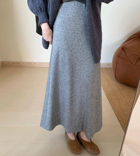 Korean Version 2024 Solid High Waist Versatile Slim Long Skirts For Women Autumn Office Elegant Festival Skirt Simplicity Street