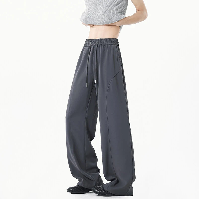 American Style Men's Suit Pants Straight Leg Trendy Solid Color Simple Tide Elastic Waist Stylish Male Trousers 9W1882