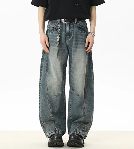 Men's Jeans New American Curved Knife Design Splicing Inverted Tide Male Toursers High Street Light Flare Bottoms 9W1534