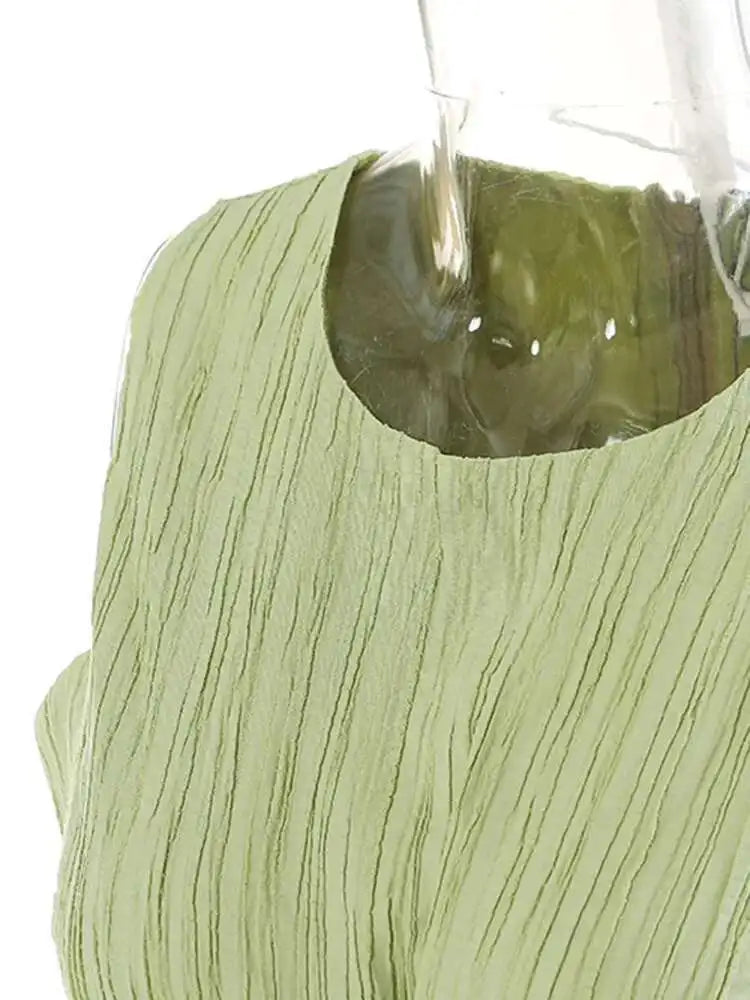 Women Green Waist Knot Cut-out Long Elegant Dress New Round Neck Sleeveless Loose Fit Fashion Spring Summer 2025 17A7128