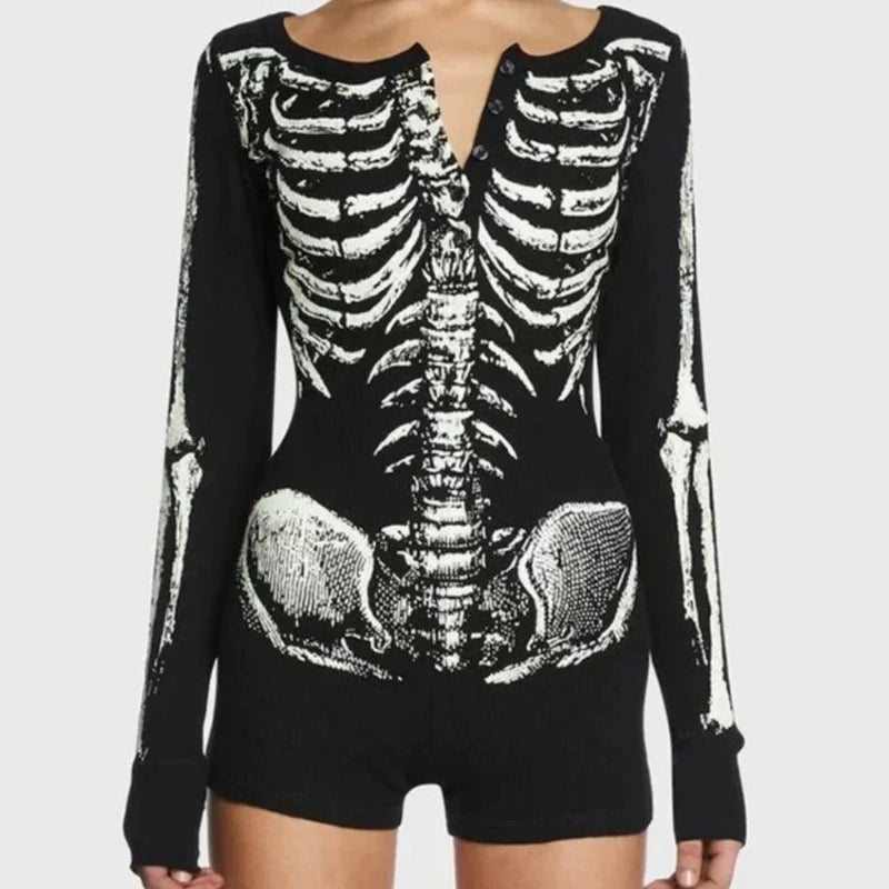 Streetwear Skull Printing Jumpsuits Shorts for Women Y2k Aesthetic Bodycon Tees 2025 Ropa Mujer Grunge Single Breasted Tops