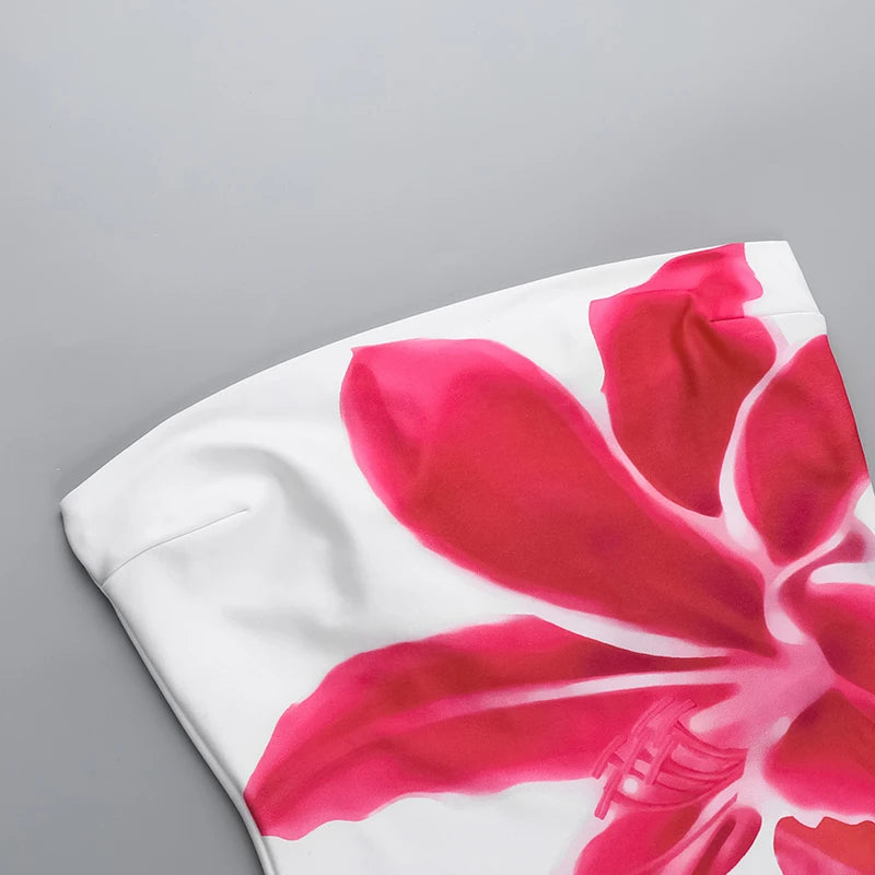 Strapless Backless Print Dress For Women Fashion Patchwork Off-shoulder Sleeveless Bodycon Club Party Print Mini Dress