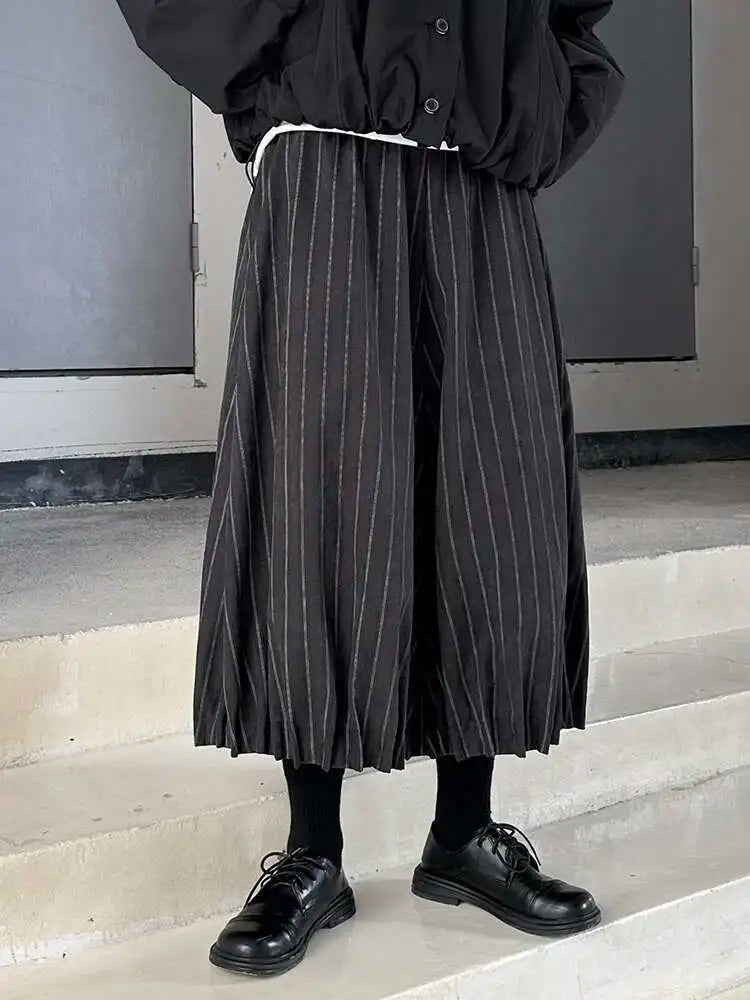 High Elastic Waist Black Striped Pleated Long Wide Leg Pants New Trousers Women Fashion Tide Spring Autumn 2025 1DH9095