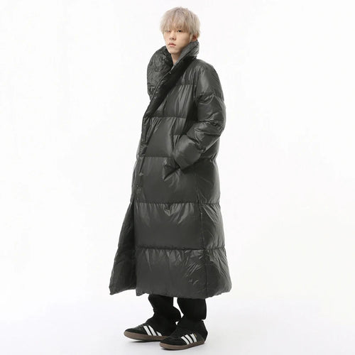 Load image into Gallery viewer, Simple Men&#39;s Down Jackets Stand Collar Long Single Breasted Casual Male Coats Solid Color Loose Overknee Menswear 9C9217
