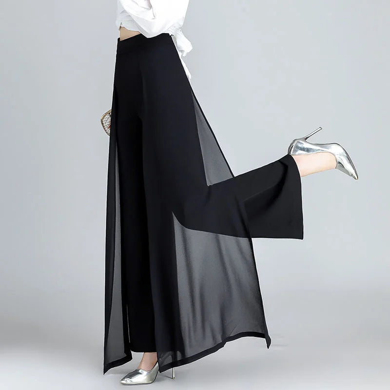 Chiffon Wide Leg Pants High Waist Casual Black Elegant Trousers Women Korean Fashion Clothing 2023 New Baggy Pantalon Femme