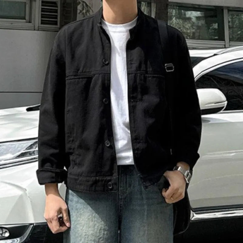 Men's Jacket New Spring Stand Collar Design Male Loose Casual Solid Color Clothing Korean Multi Pockets Trendy 9W1441
