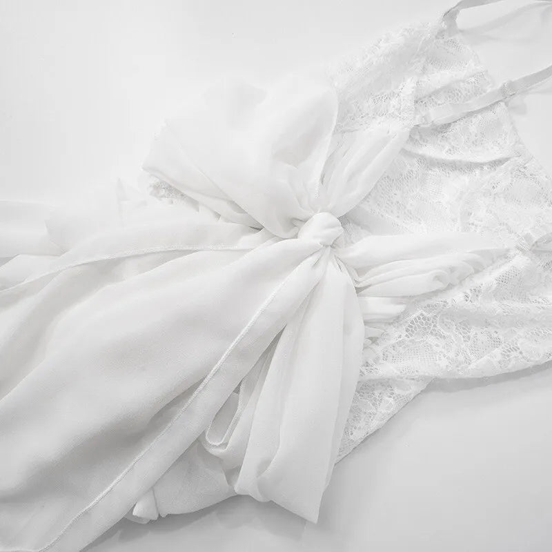 White Lace Sexy Two Piece Sets Woman Halter Top And Long Maxi Skirt Ladies Fashion Sheer Mesh Elegant Matching Sets