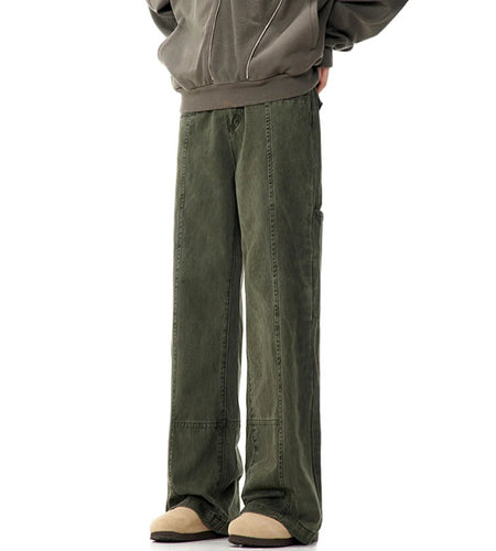 American Men's Cargo Pants Washed High Street Stylish Distressed Straight Leg Worn-out Trendy Male Bottoms 9W1950