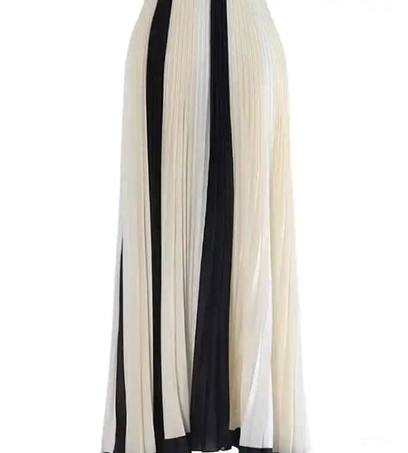 High Waist Beige Color-block Irregular Pleated Elegant Half-body Skirt Women Fashion Tide New Spring Autumn 2025 1DH6510