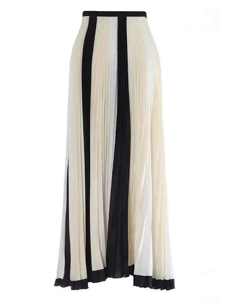 High Waist Beige Color-block Irregular Pleated Elegant Half-body Skirt Women Fashion Tide New Spring Autumn 2025 1DH6510