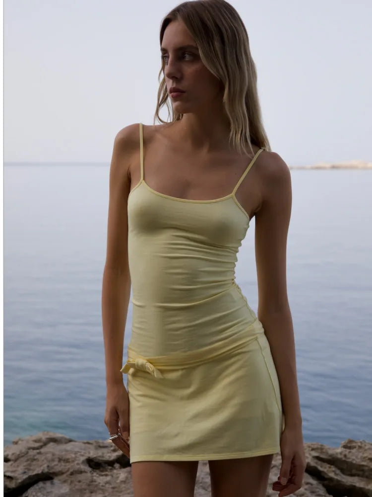 Sexy Spaghetti Strap Elastic Tight Short Skirt Set Women Summer 2024 New Fashion Backless Party Holiday Beach Set