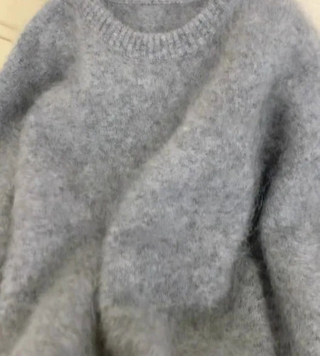 Women Pink Gray Round Neck Pullover Sweater Autumn Winter White Basic Warm Casual Korean Long Sleeved Knitwear Tops Versatile