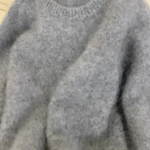 Load image into Gallery viewer, Women Pink Gray Round Neck Pullover Sweater Autumn Winter White Basic Warm Casual Korean Long Sleeved Knitwear Tops Versatile
