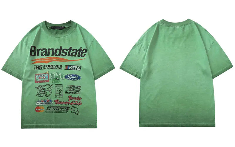 Vintage T-Shirts Y2K Grunge Graphic Printed Punk Gothic Tshirt Streetwear Hip Hop Harajuku Baggy Short Sleeve Washed Tops Green