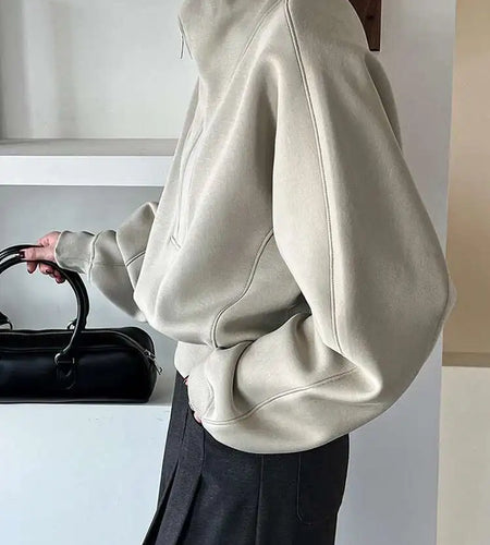 Gray Green Shaped Elegant Sweatshirt New Stand Collar Long Sleeve Women Big Size Fashion Tide Spring Autumn 2025 1DH6660