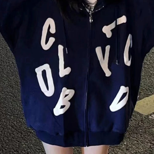 Load image into Gallery viewer, Letter Printed Korean Zip-up Hoodies Loose Ins Spell Color O-neck Casual Female Hoodies Office Ladies Chic Women&#39;s Hoodie
